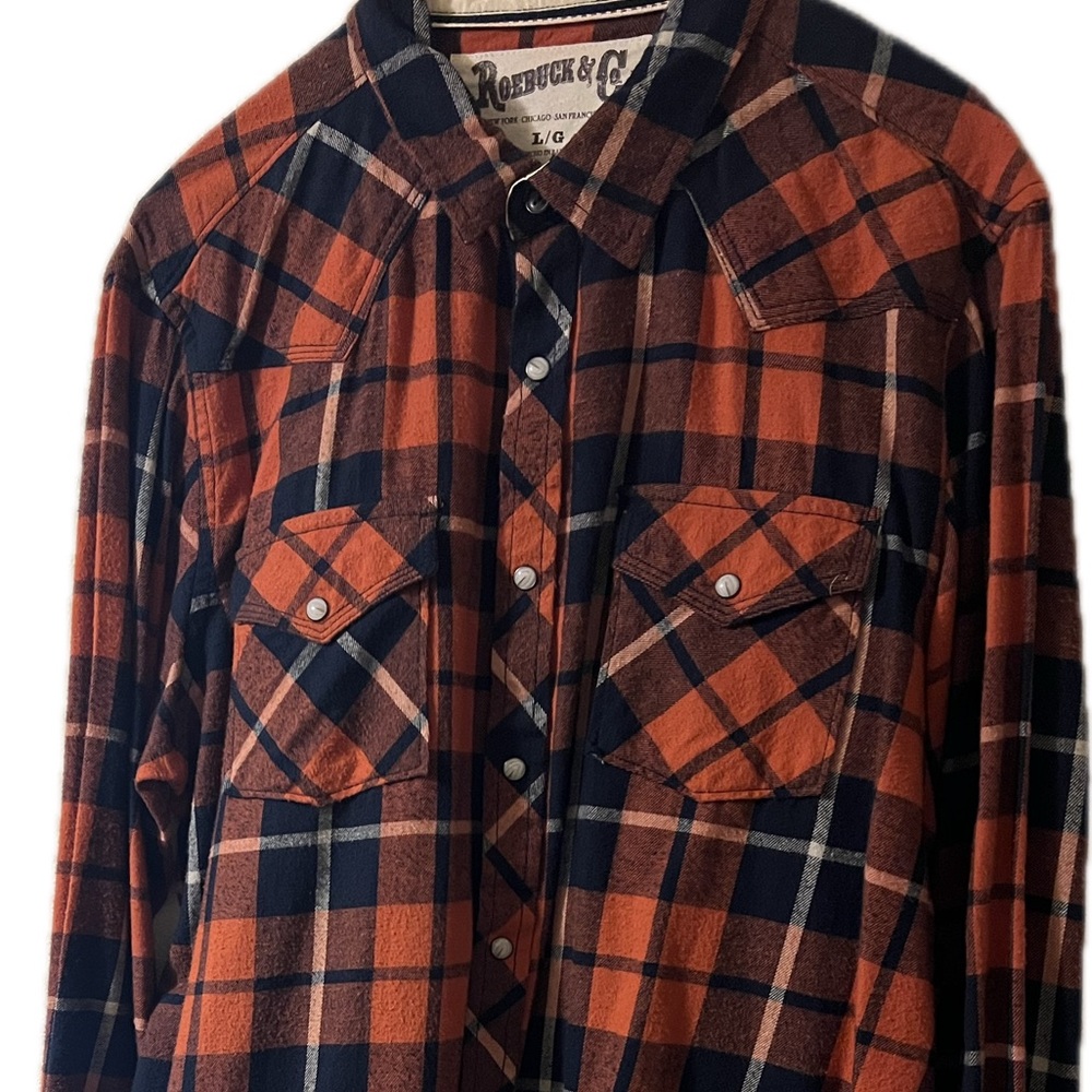 Men's Plaid Shirt - Orange and Black (Like New)